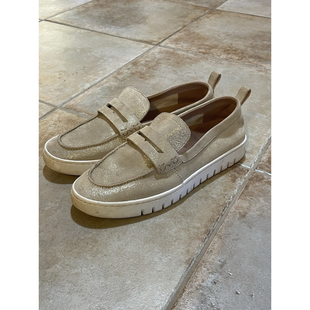 Vionic Uptown Shoes Womens Size 8.5 Gold Suede Slip On Loafers Comfort Casual
